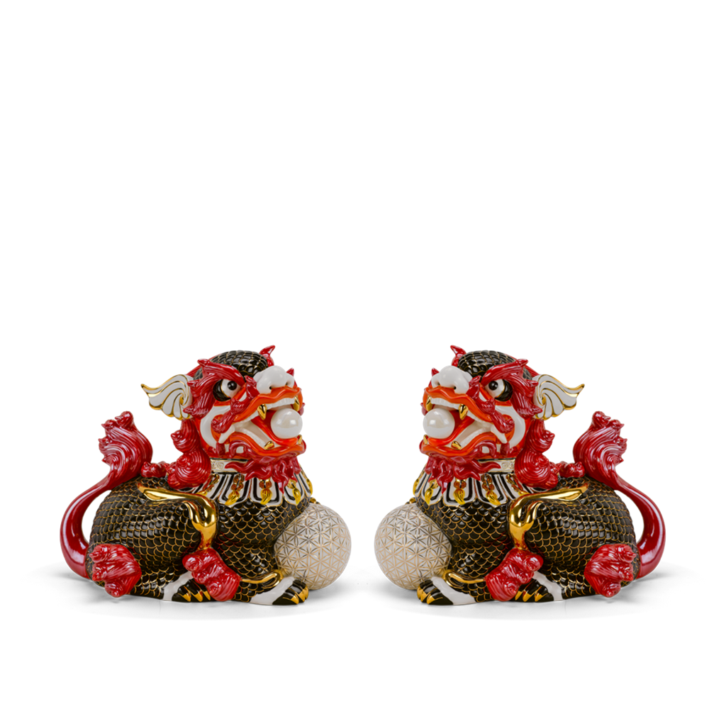 Cặp Kỳ Lân 24 cm - Đen - Trang trí vàng 24k