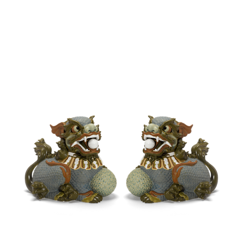  Cặp Kỳ Lân 34 cm - Men Xanh Cổ 