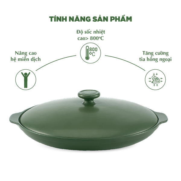 Chảo chiên dưỡng sinh 35cm + nắp - HealhyCook - Xanh rêu