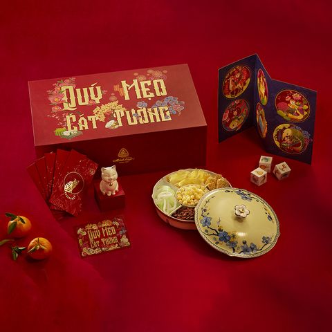  Combo Như Ý (Mèo 9.5 cm xanh rêu + Khay mứt Đào) 