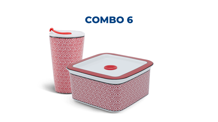 Combo 6: Ly sứ - Hộp sứ dưỡng sinh (hoa văn Red Karakusa)