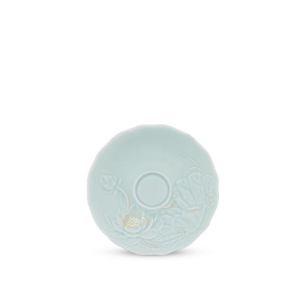 Dĩa lót 13 cm - Sen - Men Ngọc Sương Mờ (Trang Trí Vàng)