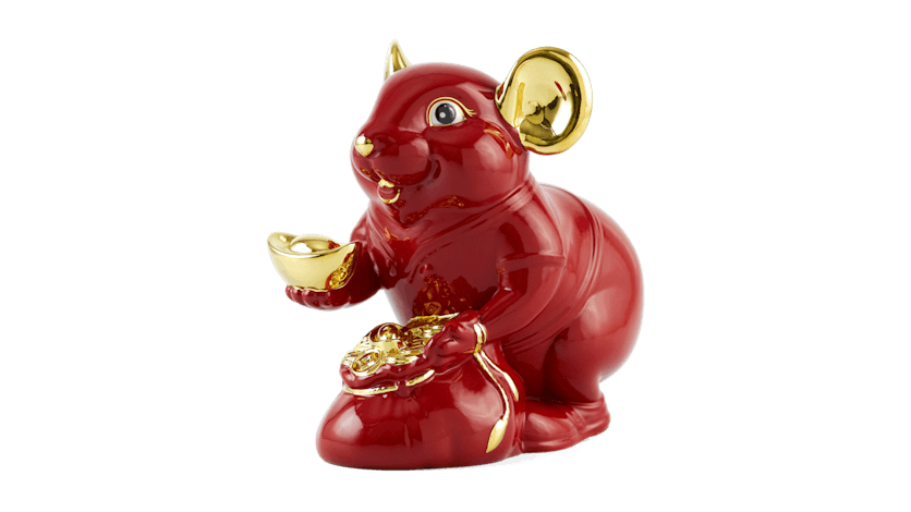 [gt] chuột phú 13 cm – màu đỏ - trang trí vàng 24k