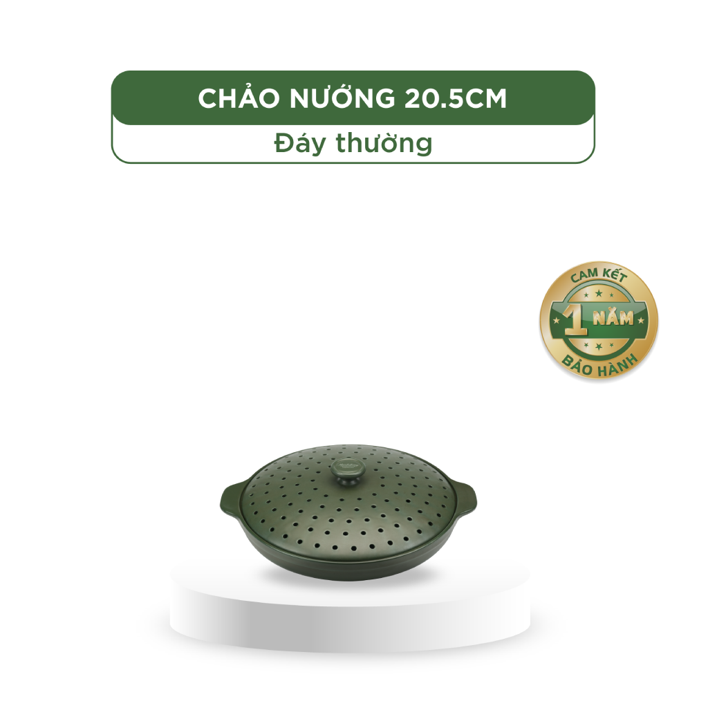 Chảo nướng dưỡng sinh 20.5 cm + nắp có lỗ - Healthy Cook - Xanh Rêu