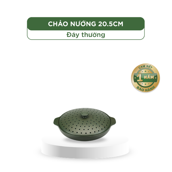 Chảo nướng dưỡng sinh 20.5 cm + nắp có lỗ - Healthy Cook - Xanh Rêu