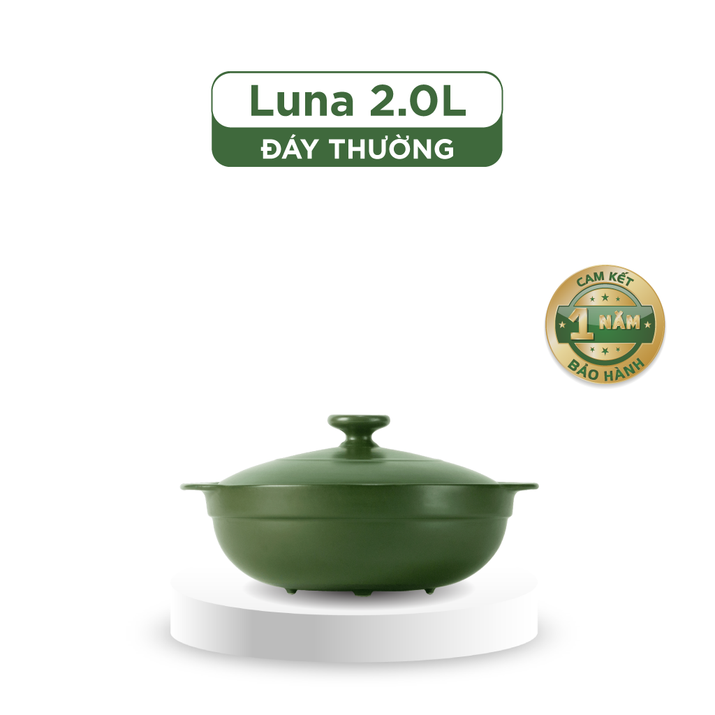 Nồi dưỡng sinh Luna (Nồi cạn) 2.0 L + nắp (CK) - Màu Xanh Rêu 2
