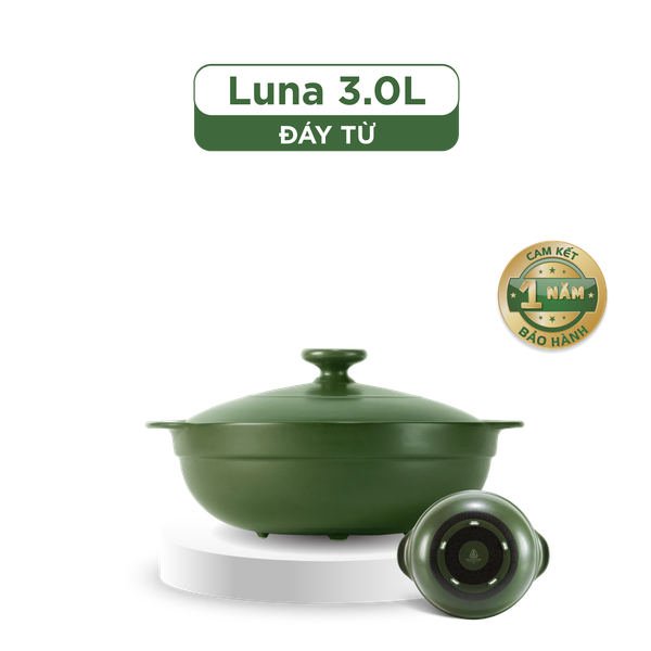 Nồi dưỡng sinh Luna (Nồi cạn) 3.0 L + nắp (CK) - Xanh Rêu