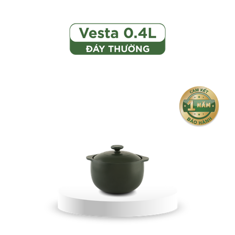  Nồi dưỡng sinh Vesta (Nồi tròn cao) 0.4 L + nắp (CK) - Xanh Rêu 