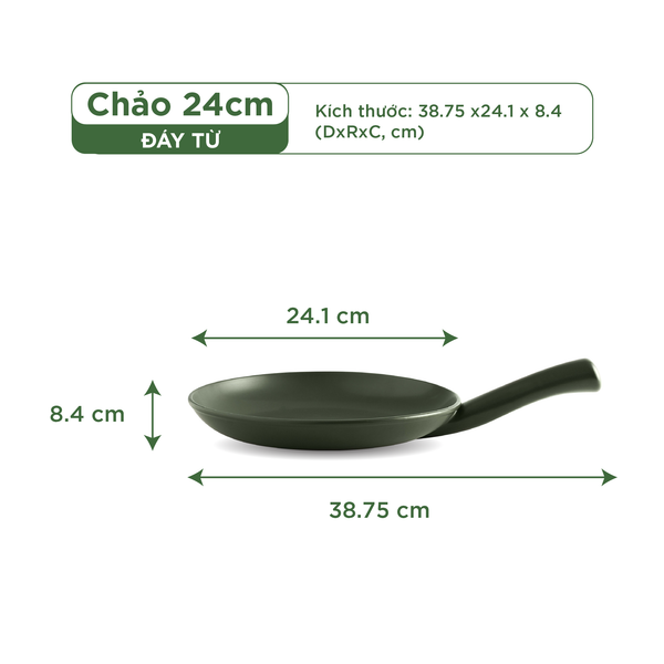 Chảo tay cầm dưỡng sinh 24cm (CK) (bếp từ)  - HealthyCook - Xanh rêu