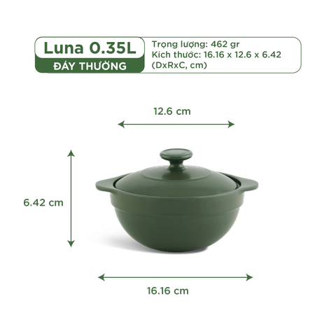  Nồi dưỡng sinh Luna 0.35L + nắp - Healthycook - Xanh Rêu 