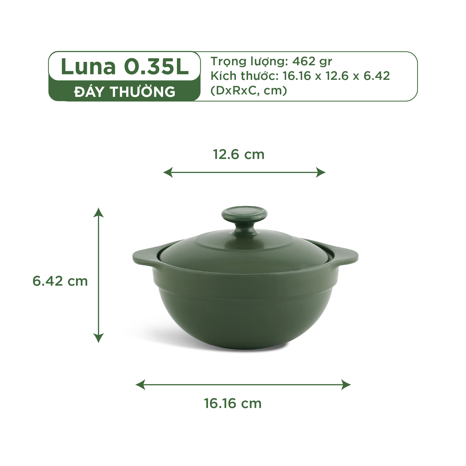 Nồi dưỡng sinh Luna 0.35L + nắp - Healthycook - Xanh Rêu