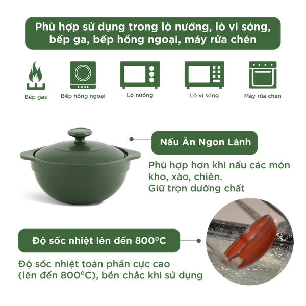 Nồi dưỡng sinh Luna 0.35L + nắp - Healthycook - Xanh Rêu