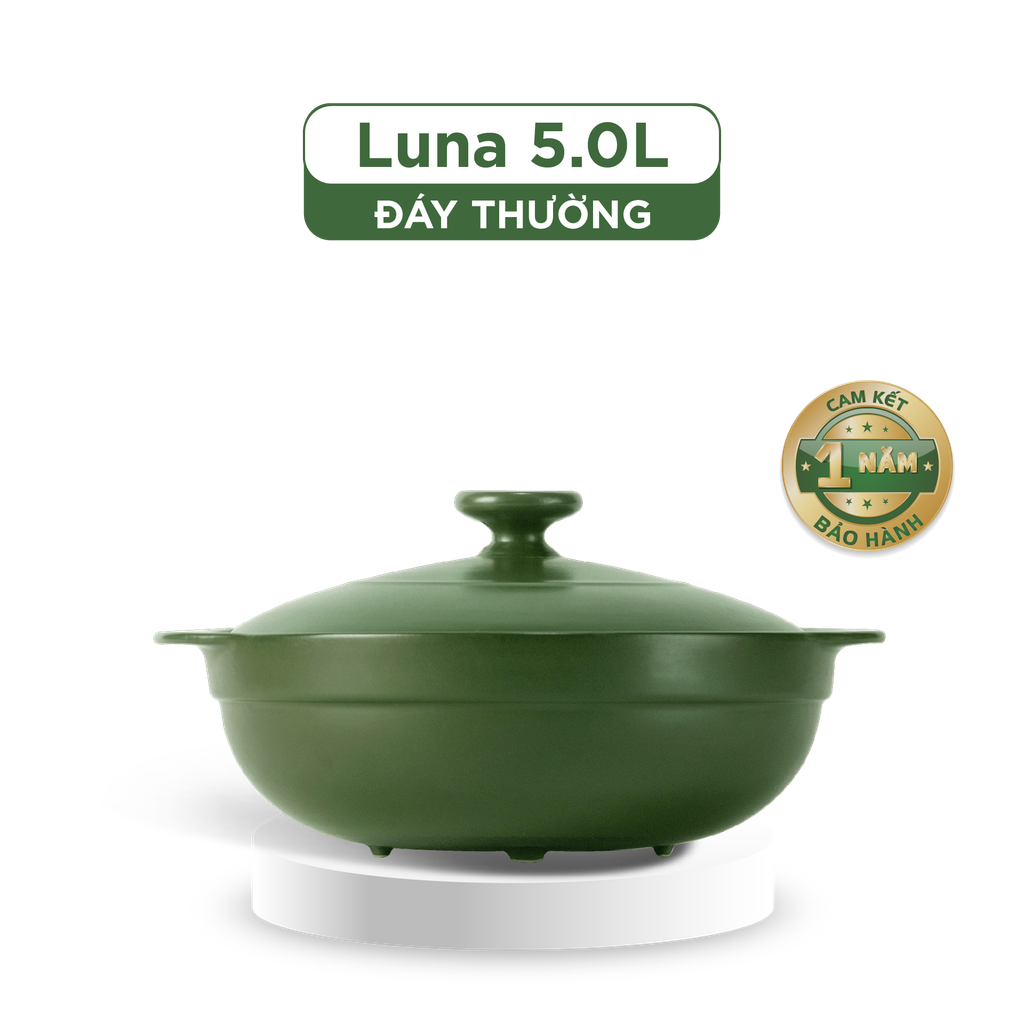 Nồi dưỡng sinh Luna (Nồi cạn) 5.0 L + nắp - Xanh Rêu