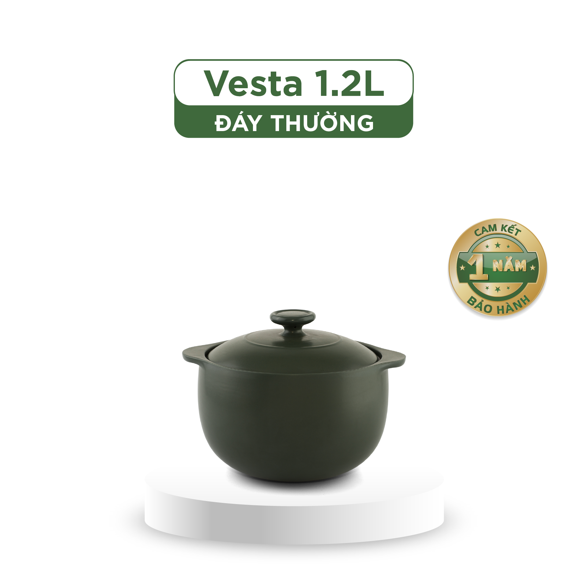Nồi dưỡng sinh Vesta 1.2 L (nồi tròn cao) + nắp - Xanh Rêu