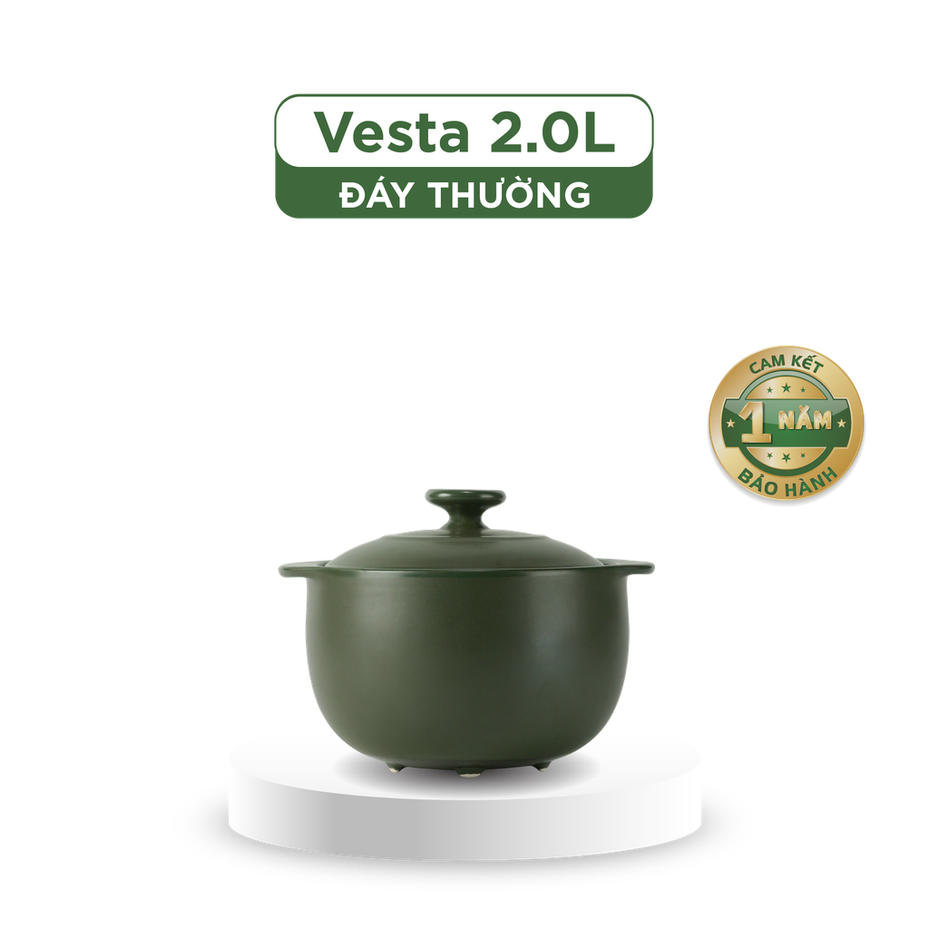 Nồi dưỡng sinh Vesta 2.0 L + nắp (CK) - Healthy Cook - Xanh Rêu