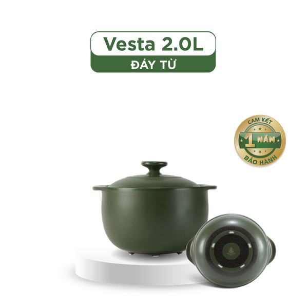 Nồi dưỡng sinh Vesta (Nồi tròn cao) 2.0 L + nắp (CK) (bếp từ) - Xanh Rêu