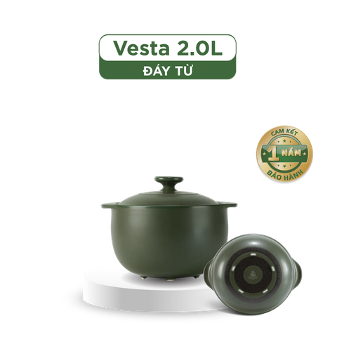  Nồi dưỡng sinh Vesta (Nồi tròn cao) 2.0 L + nắp (CK) (bếp từ) - Xanh Rêu 