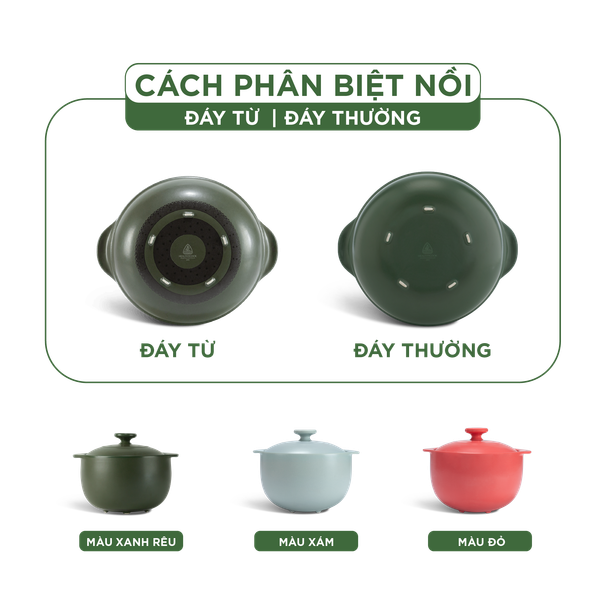 Nồi dưỡng sinh Vesta (Nồi tròn cao) 2.0 L + nắp (CK) (bếp từ) - Xanh Rêu