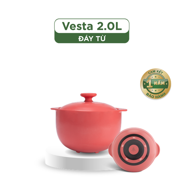 Nồi dưỡng sinh Vesta (Nồi tròn cao) 2.0 L + nắp (CK) (bếp từ) - Màu Đỏ 2