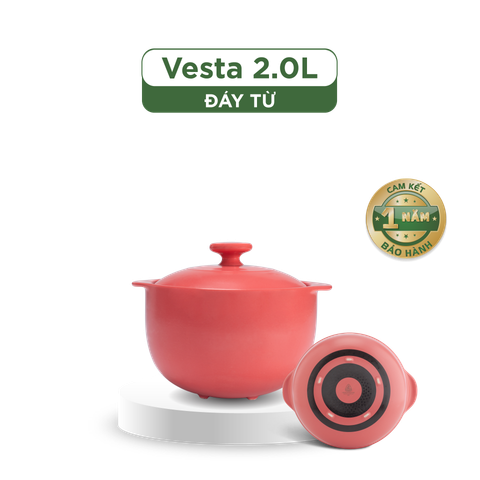  Nồi dưỡng sinh Vesta (Nồi tròn cao) 2.0 L + nắp (CK) (bếp từ) - Màu Đỏ 2 