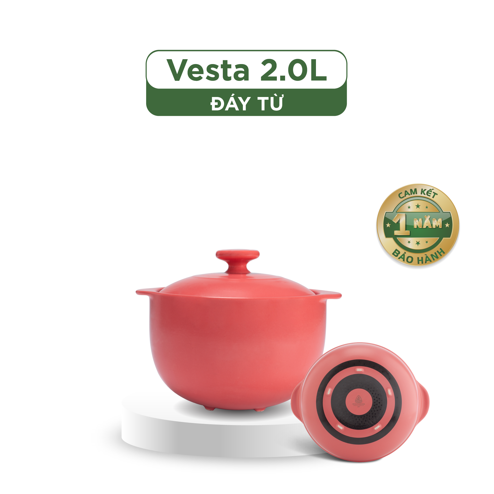 Nồi dưỡng sinh Vesta (Nồi tròn cao) 2.0 L + nắp (CK) (bếp từ) - Màu Đỏ 2