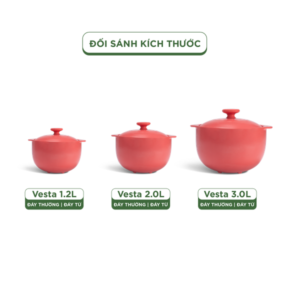 Nồi dưỡng sinh Vesta (Nồi tròn cao) 2.0 L + nắp (CK) (bếp từ) - Màu Đỏ 2