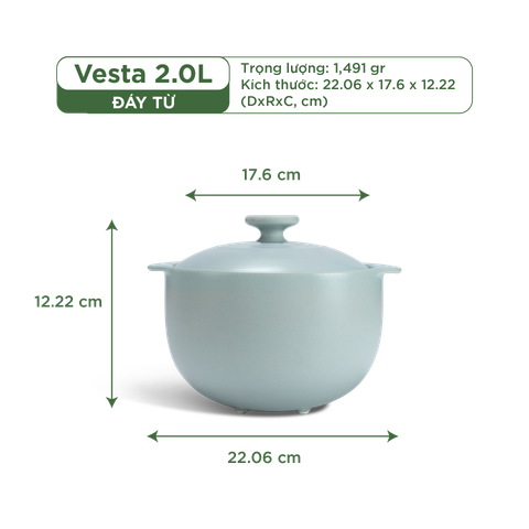  Nồi dưỡng sinh Vesta (Nồi tròn cao) 2.0 L + nắp (CK) (bếp từ) - Màu Xám 2 