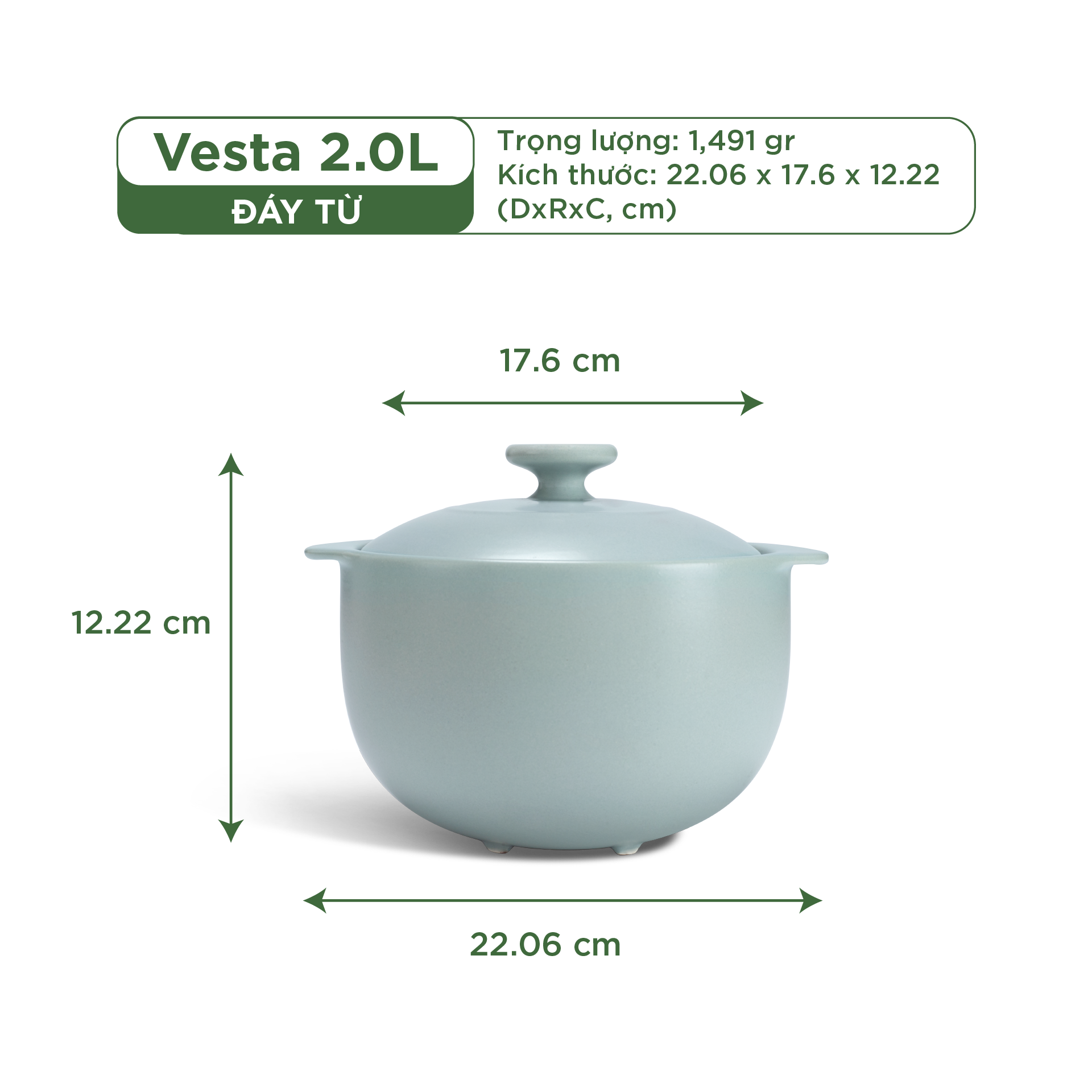 Nồi dưỡng sinh Vesta (Nồi tròn cao) 2.0 L + nắp (CK) (bếp từ) - Màu Xám 2
