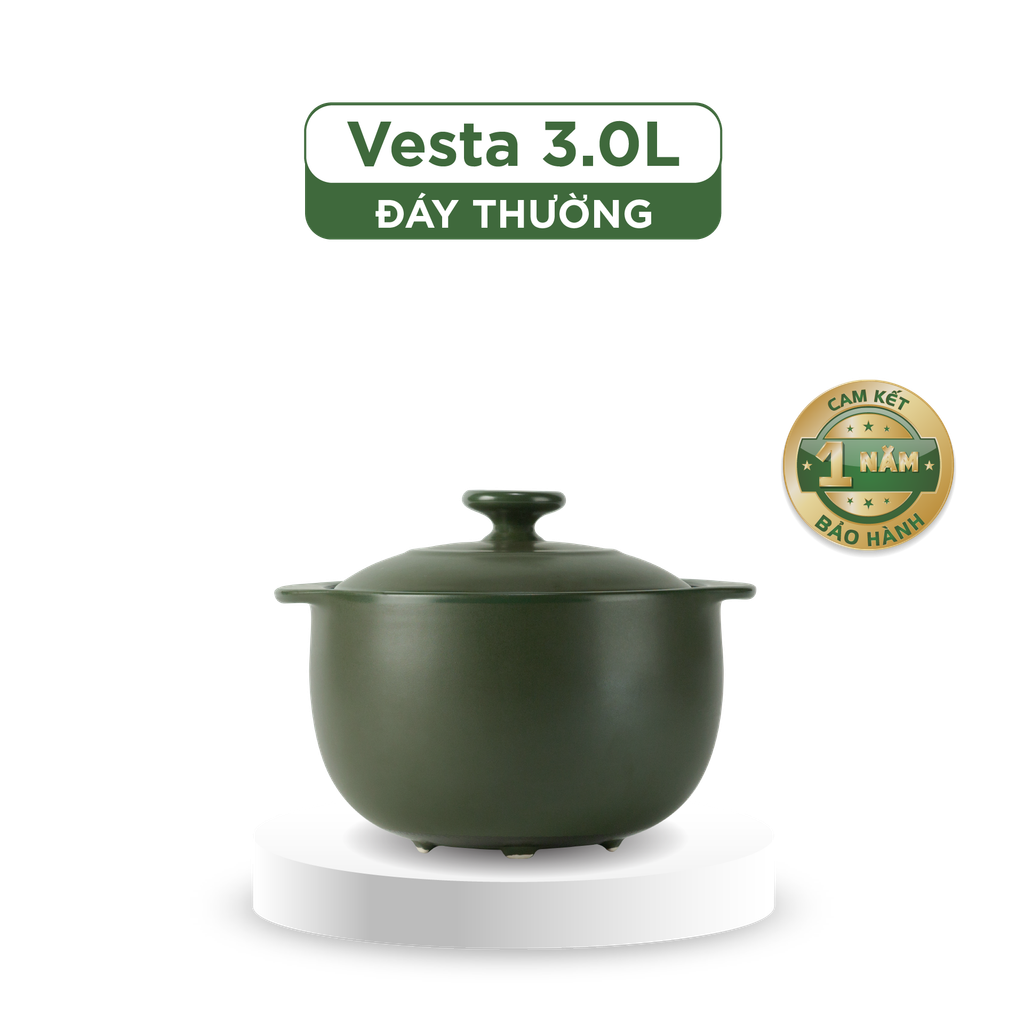 Nồi dưỡng sinh Vesta 3.0 L + nắp (CK) - Healthy Cook - Xanh Rêu