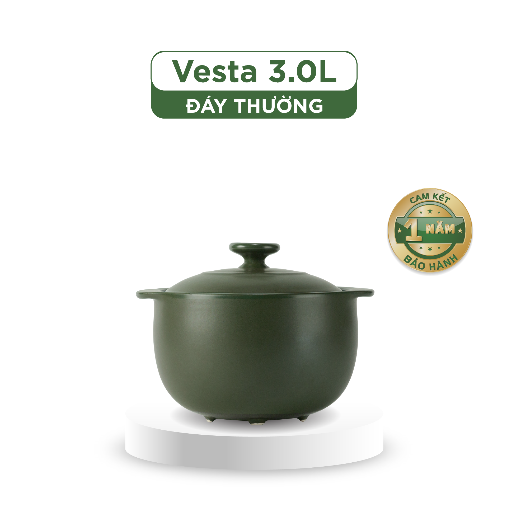 Nồi dưỡng sinh Vesta 3.0 L + nắp (CK) - Healthy Cook - Xanh Rêu