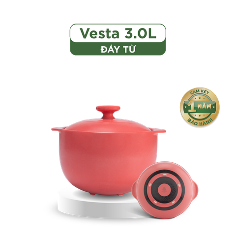  Nồi dưỡng sinh Vesta (Nồi tròn cao) 3.0 L + nắp (CK) (bếp từ) - Màu Đỏ 2 