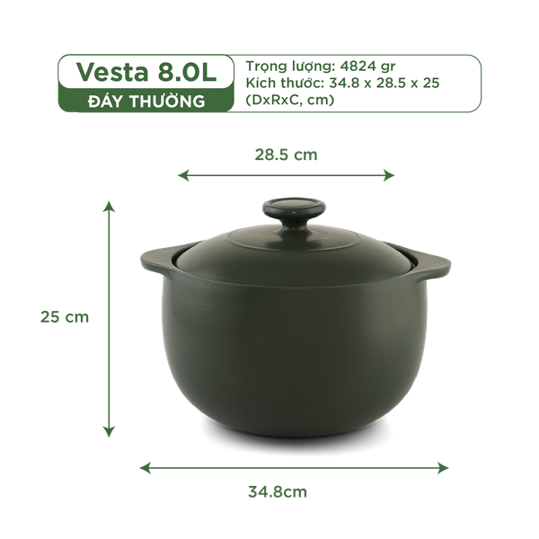 Nồi dưỡng sinh Vesta 8.0 L (nồi tròn cao) + nắp - Xanh Rêu