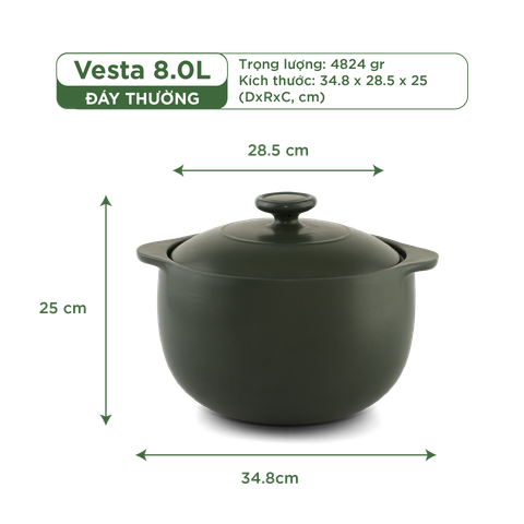  Nồi dưỡng sinh Vesta 8.0 L (nồi tròn cao) + nắp - Xanh Rêu 