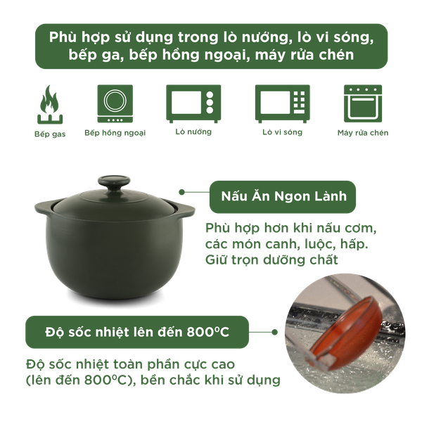 Nồi dưỡng sinh Vesta 8.0 L (nồi tròn cao) + nắp - Xanh Rêu