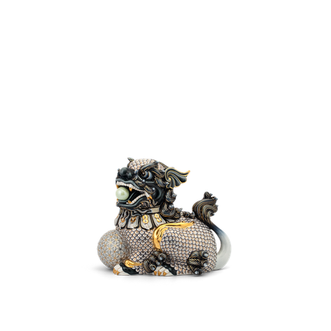  Kỳ Lân cobalt bên trái trang trí vàng và bạch kim - Tượng 