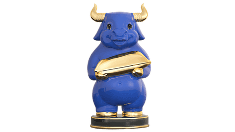  Trâu Như Ý 10cm - Màu Xanh Dương - Trang trí vàng 24k 