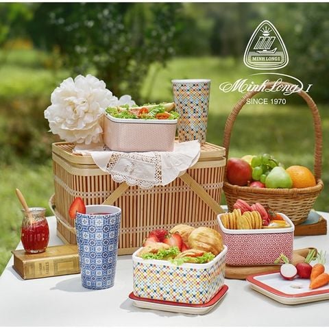  Hộp Cơm, Đựng Thực Phẩm Giữ Nhiệt Sứ Dưỡng Sinh Minh Long - 13cm - Mosaic 