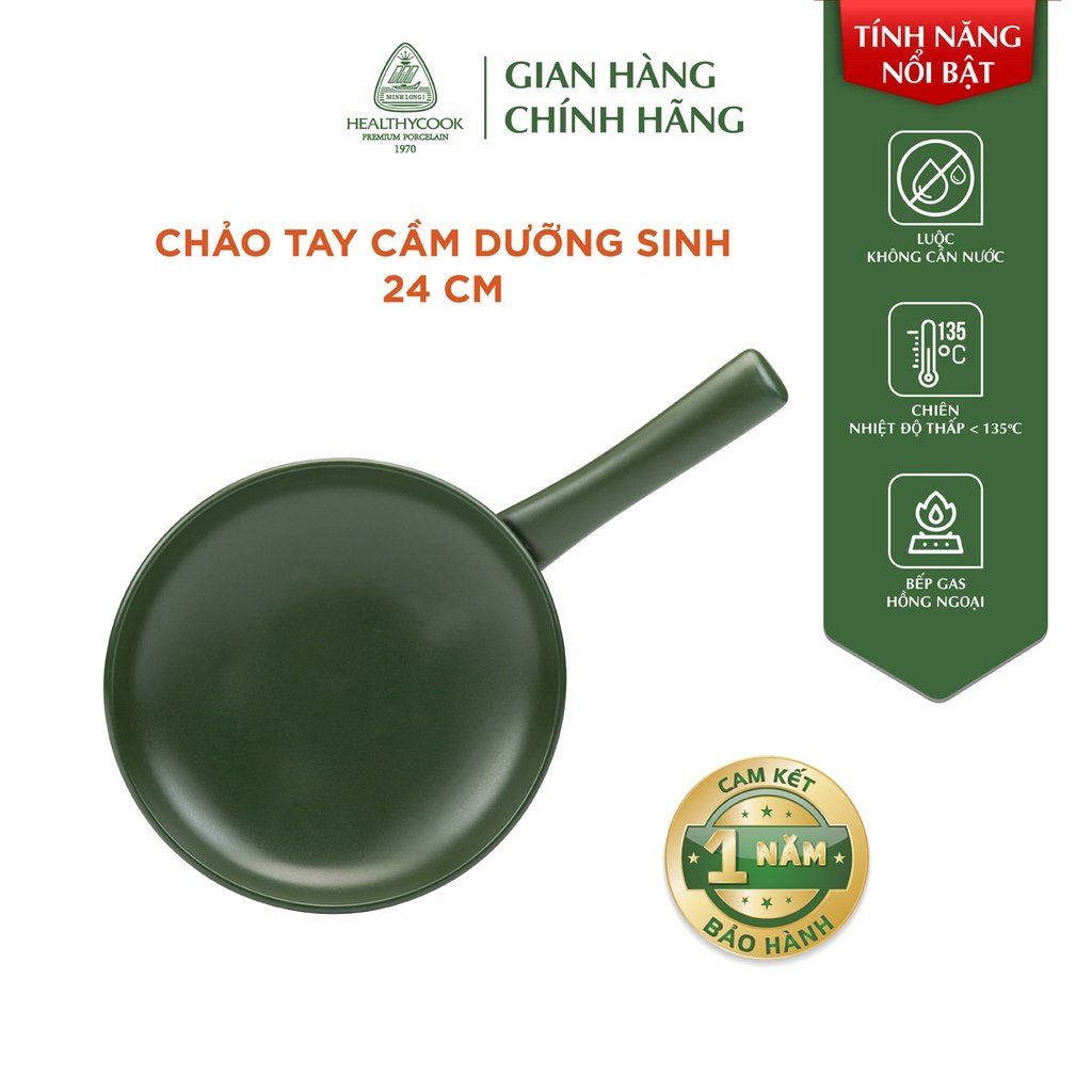 Chảo Tay Cầm Dưỡng Sinh Minh Long - 24cm - Dùng Cho Bếp Gas, Bếp Hồng Ngoại