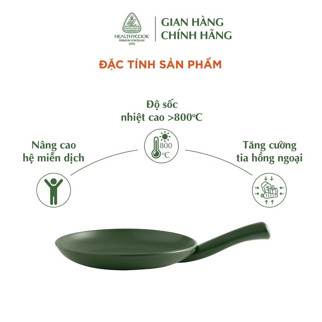 Chảo Tay Cầm Dưỡng Sinh Minh Long - 24cm - Dùng Cho Bếp Gas, Bếp Hồng Ngoại