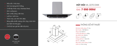 Hút Mùi kính thẳng Dmestik  ML2270DMK