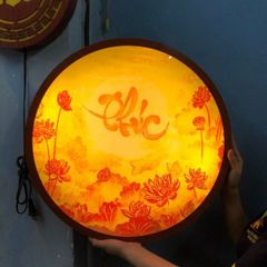Tranh đèn tròn hoa sen Phúc mẫu DT07