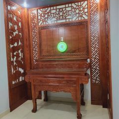 Bàn thờ gia tiên gỗ gõ 2 tầng tay cuốn GG18