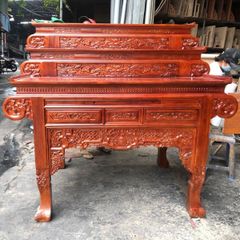 Bàn thờ gia tiên gỗ gõ 3 tầng tay cuốn GG19