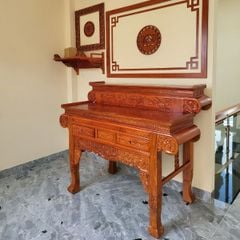 Bàn thờ gia tiên gỗ gõ 2 tầng tay cuốn GG18
