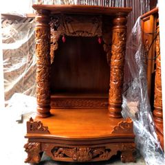 Bàn thờ ông địa gỗ căm xe cột nguyên có bục mẫu ODCX8