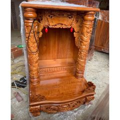 Bàn thờ ông địa gỗ căm xe cột nguyên có bục mẫu ODCX8