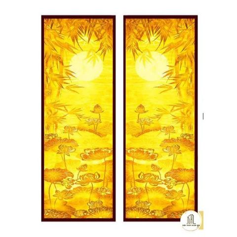 Tranh đèn trúc chỉ đối hoa sen mẫu DD05