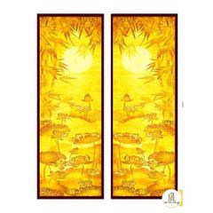 Tranh đèn trúc chỉ đối hoa sen mẫu DD05