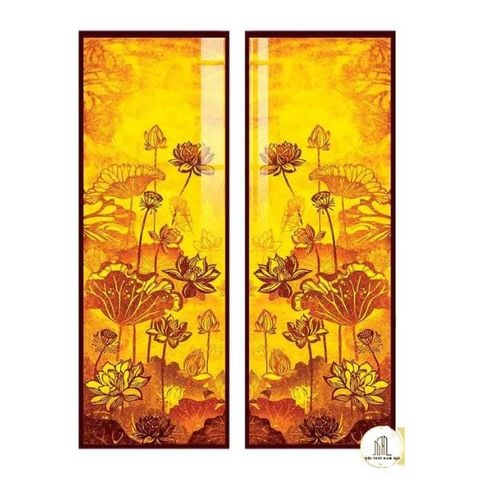 Tranh đèn trúc chỉ đối hoa sen mẫu DD06