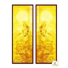 Tranh đèn trúc chỉ đối hoa sen và cá chép mẫu DD07